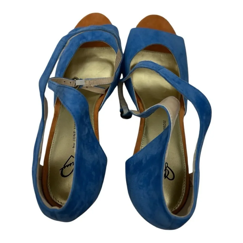 June Ambrose blue floral double tie heels size 8
